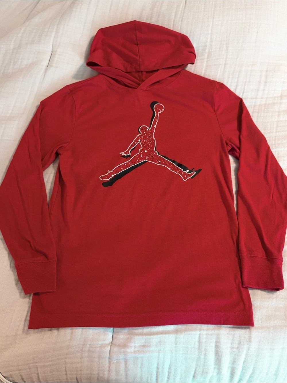 Nike Jordan Boys Dark Red Pullover Hoodie Tee with Jumpman Logo Sz L (12/13 yrs)